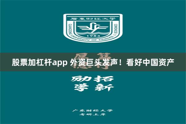 股票加杠杆app 外资巨头发声！看好中国资产