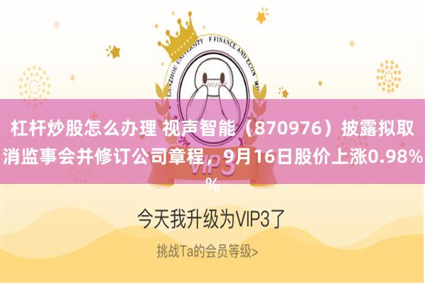 杠杆炒股怎么办理 视声智能（870976）披露拟取消监事会并修订公司章程，9月16日股价上涨0.98%